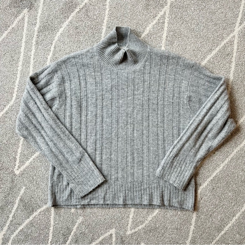 J. Crew Light Gray Oversized Boxy Merino Alpaca Blend Mock Neck Sweater